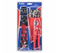 iCRIMP Ratchet PEX Cinch Tool with Removing function for 3/8 to 1-inch Stainless Steel Clamps with 20PCS 1/2-inch and 10PCS 3/4-inch PEX Clamps and Pipe Cutter- All in One