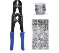 iCrimp Wire Rope Crimping Tool Kit with Built-in Cutter, 15m Stainless Steel Cable, 330 Aluminum Sleeves, 45 Thimbles, for 1.2-3.5mm Swaging, Ideal for Cable Railing, Decking, Fencing