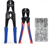 iCrimp Wire Rope Crimping Tool Set, Hand Swage Wire Rope Crimper Crimping Tool for 1.2-3.5mm Wire Cable, with 330 Pieces Loop Sleeves and 45 Pieces Thimbles, with Cable Cutter up tp 60mm