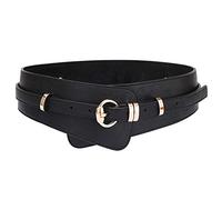 ICSTH Womens Obi Belt Vintage Leather + Genuine Leather Elastic Waist Belt Fashion Wide Belts, Bk, 102 cm