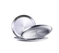 ICSTM Stainless Steel Plates,3Pcs 8Inch Dinner Dishes Plates Camping Plate,Perfect for Snack Candy Pizza Fruit Camping Etc Reusable and Dishwasher Safe (3, 8 inches)
