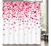 ICTEISOM Valentines Shower Curtain, Romantic Falling Red Hearts Fabric Bathroom Curtain with Hooks Set, Valentines Bathroom Decor Waterproof Fabric Bath Curtains Home Decorations 72 x 72 Inches