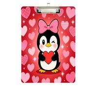 ICU clipboard Cute Penguin Hearts Love Valentines Plastic for Classroom Supplies for Teachers high School Size 9 x 12.5 Tabla para escribir con Clip