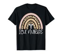 ICU Nurse Leopard Print Boho Rainbow Neonatal Nursing Gifts T-Shirt
