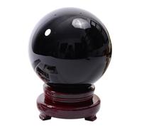 ICXLPMC Large Obsidian Crystal Balls Sphere with Wooden Stand,Black Polished Divination Ball,Scrying Quartz Orb for Gifts Family Decorative, Home Office Decor,80mm/3.14in