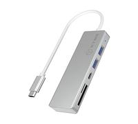 ICY BOX 60369 3-Way USB-C Hub and Card Reader for SD and microSD, 3x USB 3.0, USB 3 Port, Aluminium, Integrated Cable, Silver/White