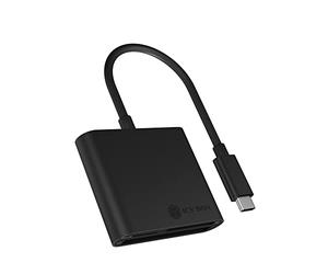 ICY BOX 60649 BOX SD Card Reader with USB-C, USB 3 Card Reader for SD, Micro SD or CF, Integrated Cable, Aluminium, Black