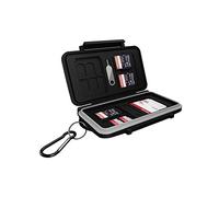 ICY BOX SD Card Storage for 28 Memory Cards (8x SD, 16x Micro SD, 4x CF), Clip Closure, Case with Carabiner Hook, Black