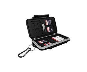 ICY BOX SD Card Storage for 28 Memory Cards (8x SD, 16x Micro SD, 4x CF), Clip Closure, Case with Carabiner Hook, Black