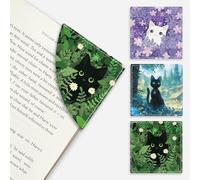 Icycay Black Cat Corner Bookmarks, Cute Leather Book Accessories for Book Lovers, 3 Pcs Reading Book Page Markers for Women Men Student Teacher Girls Boys Kids Retirement Birthday Gifts (Garden)