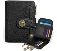 Icycay Small Wallet Women RFID Blocking Bifold Credit Card Holder, Zipper Coin Pocket, PU Leather, Compact, Travel, 4 ID Window, 14 Card Slots, Cash Purse, Ladies Woman Female Girls, 0 Black, Solid