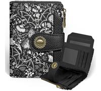 Icycay Small Wallet Women RFID Blocking Bifold Credit Card Holder, Zipper Coin Pocket, PU Leather, Compact, Travel, 4 ID Window, 14 Card Slots, Cash Purse, Ladies Woman Female Girls, Goth Bat, Goth