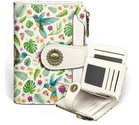 Icycay Small Wallet Women RFID Blocking Bifold Credit Card Holder, Zipper Coin Pocket, PU Leather, Compact, Travel, 4 ID Window, 14 Card Slots, Cash Purse, Ladies Woman Female Girls, Hummingbird