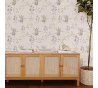 ICYEHAO Beige Floral Wallpaper,44 x 1000cm Grey and Green Leaf Plants Wallpaper Peel and Stick Wall Paper Pale Flower Wall Paper Self Adhesive Furniture Wrap for Living Room,Bathroom,Kitchen,Drawer