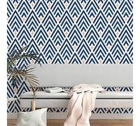 ICYEHAO Blue Geometric Wallpaper,44.5 x 500 cm Blue Striped Wallpaper Peel and Stick Wall Paper Self Adhesive Wall Paper Self Adhesive Furniture Wrap for Living Room,Bathroom,Kitchen,Drawer,Cabinets