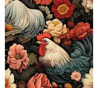 ICYEHAO Chicken and Floral Peel and Stick Wallpaper,44 x 300cm Modern Rustic Farm Red White Flowers Animal Wallpaper Colorful Self Adhesive Furniture Wrap for Living Room,Bathroom,Cabinet