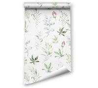 ICYEHAO Green Floral Wallpaper,44 x 1000 cm Green and White Wall Paper Green Leaves Pink Floral Wallpaper Peel and Stick Wall Paper Self Adhesive Furniture Wrap for Living Room, Bedroom,Bathroom