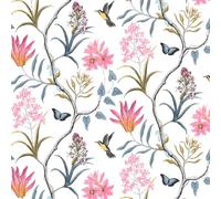 ICYEHAO Pink Floral Wallpaper,44.5 x 1000 cm Flowers and Birds Wallpaper Butterfly Plants Wall Paper Girls Wall Paper for Bedroom Self Adhesive Furniture Wrap for Living Room,Bathroom,Kitchen,Drawer