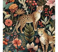 ICYEHAO Self Adhesive Forest Wallpaper,44 x 600cm Jungle Animal Woodland Wallpaper Tropical Animal Leopard Plants Floral Leaf Wall Paper Self Adhesive Furniture Wrap for Living Room,Bathroom,Cabinet