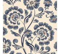 ICYEHAO Self Adhesive Wallpaper Blue Floral,44 x 300 cm Beige and Blue Flower Wallpaper Baroque Wall Paper Peel and Stick Self Adhesive Furniture Wrap for Living Room,Bathroom,Cabinet,Drawer,Kitchen
