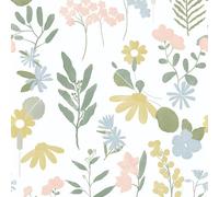 ICYEHAO Self Adhesive Wallpaper Floral,44 x 1000 cm Pink Blue Yellow Floral Wallpaper Green Leaf Plants Pale Flower Wall Paper Self Adhesive Furniture Wrap for Living Room,Bathroom,Cabinet,Drawer