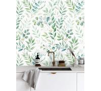 ICYEHAO Self Adhesive Wallpaper Green Leaf, 44 x 1000cm Peel and Stick Wallpaper Green Leaves Boho Flower Leaf Botanical Self Adhesive Furniture Wrap for Living Room,Bathroom,Cabinets,Kitchen