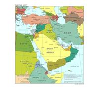 ICYJRFHLTF Detailed Middle East Countries Map Metal Wall-Art Political Map with Borders Capitals Cities for Classroom Study Room Decor (8 X 12 in)