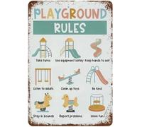 ICYJRFHLTF Playground Rules Distressed Tin Sign Bright Rules Wall Hanging for School Park Playroom Preschool 8 X 12 in