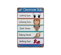 ICYJRFHLTF Preschool Manners Learning Chart Vintage Educational Tin Sign Classroom Rules Habits Wall-Art Decor 8 X 12 in