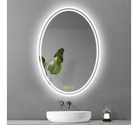 ICYWANG Bathroom LED Mirror Wall Mounted 50x70cm Lighted Vanity Mirror Touch Switch Backlit Bathroom Mirror with LED Lights Frameless Anti-Fog 3 Color tones Oval