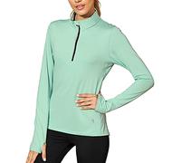 icyzone Women Workout Long Sleeve Shirts Yoga Running Tops 1/4 Zip Pullover Exercise T-Shirts with Thumb Holes (XL, Brook Green)