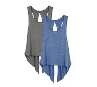 icyzone Women's Open Back Workout Tops - Running Gym Shirts Tie Back Sport Yoga Tank Top, 2-Pack (L, Charcoal/Denim)