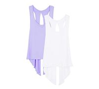 icyzone Women's Open Back Workout Tops - Running Gym Shirts Tie Back Sport Yoga Tank Top, 2-Pack (L, White/Lilac)