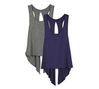 icyzone Women's Open Back Workout Tops - Running Gym Shirts Tie Back Sport Yoga Tank Top, 2-Pack (M, Charcoal/Purple)