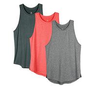 icyzone Women's Racerback Workout Tank Tops - Athletic Yoga Tops, Running Exercise Gym Shirts (Pack of 3) (XL, Black Melange/Charcoal/Coral)