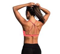 icyzone Womens Sports Bra Strappy Comfy Athletic Yoga Workout Bra with Removable Padded (S, Fusion Coral)