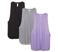 icyzone Women's Workout Tank Top Lightweight Athletic Muscle Shirts Loose Fit Sport Gym Yoga Top, Pack of 3 (S, Black/Grey/Lavender)