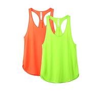 icyzone Workout Tank Tops for Women - Athletic Yoga Tops, Racerback Running Vest Top, 2-Pack (XL, Neon Green/Neon Orange)