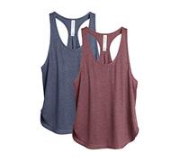 icyzone Workout Tank Tops for Women - Athletic Yoga Tops, Racerback Running Vest Top, 2-Pack (XS, Burgundy/Navy)