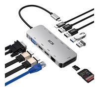 ICZI 11 in 1 Triple Display USB C Hub - Dual Monitor Docking Station for MacBook, Dell, HP, Lenovo, Surface Pro - 2 HDMI 4K, VGA, 100W PD, 4 USB Ports, Ethernet, SD/TF