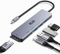 ICZI USB C Hub 5-in-1 with 4K HDMI Adapter, 100W PD Charging, 3×USB-A 3.0 5Gbps Data Ports Portable USB-C Multiport Adapter Compatible with MacBook, iPad, Windows Laptop, Chromebook, Steam Deck