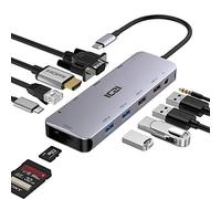 ICZI USB C Hub, Docking Station with 4K HDMI, 11-in-1 USB Hub USB C Multiport Adapter, HDMI 4K, 4 USB 3.0/2.0, 3.5mm Audio, RJ45, VGA, PD 100W, SD/TF