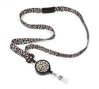 ID Avenue Ribbon Lanyard ID Card and Key Holder with Retractable Badge Reel for Nurses Teachers Students Office Workers, Leopard Chic