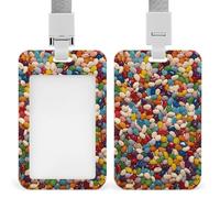 ID Badge Holder Assorted Jelly Beans Vertical Badge Reel Clip with Lanyard Durable Card Protector for Office, Nurses, Employees, Secure Reel Keychain for Access Passes, Work Cards