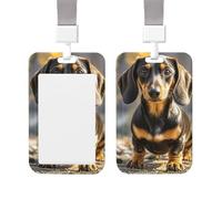 ID Badge Holder Clear Plastic Card Holder A Cute Dachshund Badge Holder Vertical Name Badge Protector Waterproof Card Sleeve with Lanyard Name Tag Card Holder for Work Office Nurse Doctor
