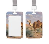 ID Badge Holder Clear Plastic Card Holder Camels Rest Desert Badge Holder Vertical Name Badge Protector Waterproof Card Sleeve with Lanyard Name Tag Card Holder for Work Nurse Doctor