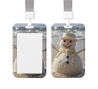 ID Badge Holder Clear Plastic Card Holder Sand Snowman on Beach Badge Holder Vertical Name Badge Protector Waterproof Card Sleeve with Lanyard Name Tag Card Holder for Work Office Nurse Doctor