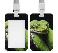 ID Badge Holder Cute Green Tree Python ID Card Holder with Lanyard for Office Passes Credit Cards