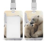 ID Badge Holder for Men Women Cute ID Card Holder Polar Bear Love Work Name Tag Badge with Detachable Lanyard Vertical ID Card Protector Case for Offices Nurse Doctor Teacher