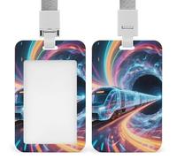 ID Badge Holder - Future Energy Train Retractable Badge Reel, Vertical Card Name Tag Holder with Breakaway Lanyard, ID Cards Holders Case for Nurse Security Staff Women Men